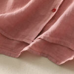 Buddha Stones Summer Plain Red Buttons Short Sleeve Women's Cotton Linen Shirt - image 12