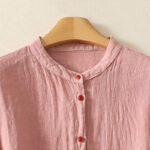 Buddha Stones Summer Plain Red Buttons Short Sleeve Women's Cotton Linen Shirt - image 7