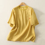 Buddha Stones Casual Embroidery Red Heart Short Sleeve Women's Cotton Linen T-Shirt - Gold - US14，UK/AU18，EU46 (2XL) - image 10