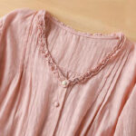 Buddha Stones Jacquard Pleated Ruffled Trim Design V-Neck Short Sleeve Women's Shirt - image 21