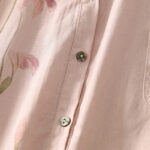 Buddha Stones Casual Daily Printing Lily Pattern Half Puff Sleeve Women's Cotton Linen Shirt - image 5