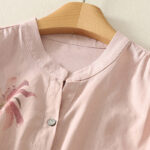 Buddha Stones Casual Daily Printing Lily Pattern Half Puff Sleeve Women's Cotton Linen Shirt - image 3