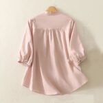 Buddha Stones Casual Daily Printing Lily Pattern Half Puff Sleeve Women's Cotton Linen Shirt - image 2