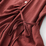 Buddha Stones Casual Plain Asymmetrical Lace-Up Design Puff Short Sleeve Women's Cotton Shirt - image 21