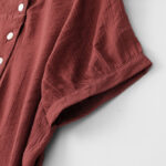 Buddha Stones Casual Plain Asymmetrical Lace-Up Design Puff Short Sleeve Women's Cotton Shirt - image 22