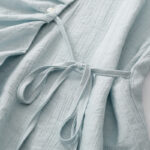 Buddha Stones Casual Plain Asymmetrical Lace-Up Design Puff Short Sleeve Women's Cotton Shirt - image 3