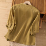 Buddha Stones Vintage Three Quarter Sleeve Cotton Linen Women's Shirt With Pockets - image 11