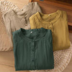Buddha Stones Vintage Three Quarter Sleeve Cotton Linen Women's Shirt With Pockets - image 29