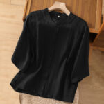Buddha Stones Vintage Three Quarter Sleeve Cotton Linen Women's Shirt With Pockets - Black - US14，UK/AU18，EU46 (2XL) - image 8