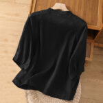 Buddha Stones Vintage Three Quarter Sleeve Cotton Linen Women's Shirt With Pockets - image 9