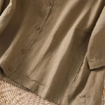 Buddha Stones Vintage Three Quarter Sleeve Cotton Linen Women's Shirt With Pockets - image 7