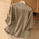 Buddha Stones Vintage Three Quarter Sleeve Cotton Linen Women's Shirt With Pockets - image 2