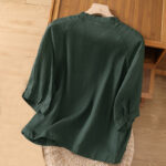 Buddha Stones Vintage Three Quarter Sleeve Cotton Linen Women's Shirt With Pockets - image 21