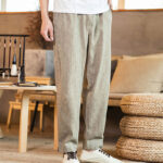Buddha Stones Solid Color Linen Drawstring Tapered Men's Pants With Pockets - image 6
