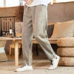 Buddha Stones Solid Color Linen Drawstring Tapered Men's Pants With Pockets - Tan - US/UK/AU46，EU56 (5XL) - image 1