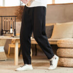 Buddha Stones Solid Color Linen Drawstring Tapered Men's Pants With Pockets - Black - US/UK/AU46，EU56 (5XL) - image 19