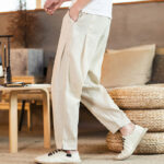 Buddha Stones Solid Color Linen Drawstring Tapered Men's Pants With Pockets - image 39