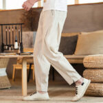 Buddha Stones Solid Color Linen Drawstring Tapered Men's Pants With Pockets - image 40