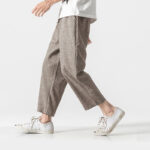 Buddha Stones Summer Plain Men's 7-8 Length Cotton Linen Pants With Pockets - Tan - US/UK/AU46，EU56 (5XL) - image 1