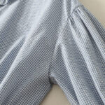 Buddha Stones Spring Plaid Ruffled Crew Neck Design Three Quarter Sleeve Cotton Women's Shirt - image 3