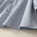 Buddha Stones Spring Plaid Ruffled Crew Neck Design Three Quarter Sleeve Cotton Women's Shirt - image 5