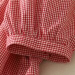 Buddha Stones Spring Plaid Ruffled Crew Neck Design Three Quarter Sleeve Cotton Women's Shirt - image 13