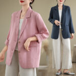 Buddha Stones Spring Casual Solid Color Long Sleeve Cotton Linen Women's Jacket With Pockets - image 36