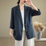 Buddha Stones Spring Casual Solid Color Long Sleeve Cotton Linen Women's Jacket With Pockets - MidnightBlue - US8-10，UK/AU12-14，EU40-42 (2XL) - image 14