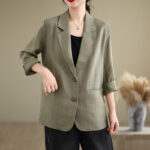Buddha Stones Spring Casual Solid Color Long Sleeve Cotton Linen Women's Jacket With Pockets - image 26