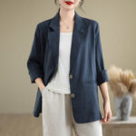 Buddha Stones Spring Casual Solid Color Long Sleeve Cotton Linen Women's Jacket With Pockets - image 15