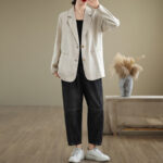 Buddha Stones Spring Casual Solid Color Long Sleeve Cotton Linen Women's Jacket With Pockets - image 4