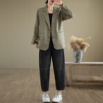 Buddha Stones Spring Casual Solid Color Long Sleeve Cotton Linen Women's Jacket With Pockets - image 27