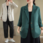 Buddha Stones Spring Casual Solid Color Long Sleeve Cotton Linen Women's Jacket With Pockets - image 34