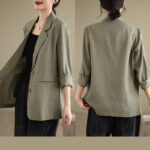 Buddha Stones Spring Casual Solid Color Long Sleeve Cotton Linen Women's Jacket With Pockets - image 28