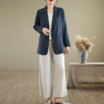 Buddha Stones Spring Casual Solid Color Long Sleeve Cotton Linen Women's Jacket With Pockets - image 17