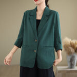 Buddha Stones Spring Casual Solid Color Long Sleeve Cotton Linen Women's Jacket With Pockets - image 30