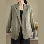 Buddha Stones Spring Casual Solid Color Long Sleeve Cotton Linen Women's Jacket With Pockets - image 25