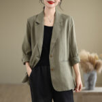 Buddha Stones Spring Casual Solid Color Long Sleeve Cotton Linen Women's Jacket With Pockets - OliveDrab - US8-10，UK/AU12-14，EU40-42 (2XL) - image 24