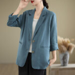 Buddha Stones Spring Casual Solid Color Long Sleeve Cotton Linen Women's Jacket With Pockets - image 10