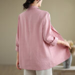 Buddha Stones Spring Casual Solid Color Long Sleeve Cotton Linen Women's Jacket With Pockets - image 21