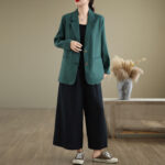 Buddha Stones Spring Casual Solid Color Long Sleeve Cotton Linen Women's Jacket With Pockets - image 33