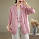 Buddha Stones Spring Casual Solid Color Long Sleeve Cotton Linen Women's Jacket With Pockets - LightPink - US8-10，UK/AU12-14，EU40-42 (2XL) - image 19