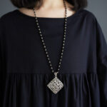 Buddha Stones Casual Solid Color Pleated Design Crew Neck Half Puff Sleeve Cotton Maxi Dress - image 37
