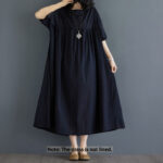Buddha Stones Casual Solid Color Pleated Design Crew Neck Half Puff Sleeve Cotton Maxi Dress - image 33