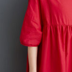 Buddha Stones Casual Solid Color Pleated Design Crew Neck Half Puff Sleeve Cotton Maxi Dress - image 31