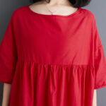 Buddha Stones Casual Solid Color Pleated Design Crew Neck Half Puff Sleeve Cotton Maxi Dress - image 29