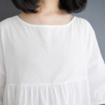 Buddha Stones Casual Solid Color Pleated Design Crew Neck Half Puff Sleeve Cotton Maxi Dress - image 16