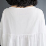 Buddha Stones Casual Solid Color Pleated Design Crew Neck Half Puff Sleeve Cotton Maxi Dress - image 17