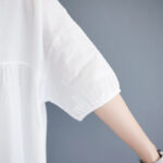 Buddha Stones Casual Solid Color Pleated Design Crew Neck Half Puff Sleeve Cotton Maxi Dress - image 20