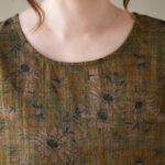 Buddha Stones Vintage Olive Printing Flower Long Sleeve Cotton Linen Maxi Dress With Pockets - image 8